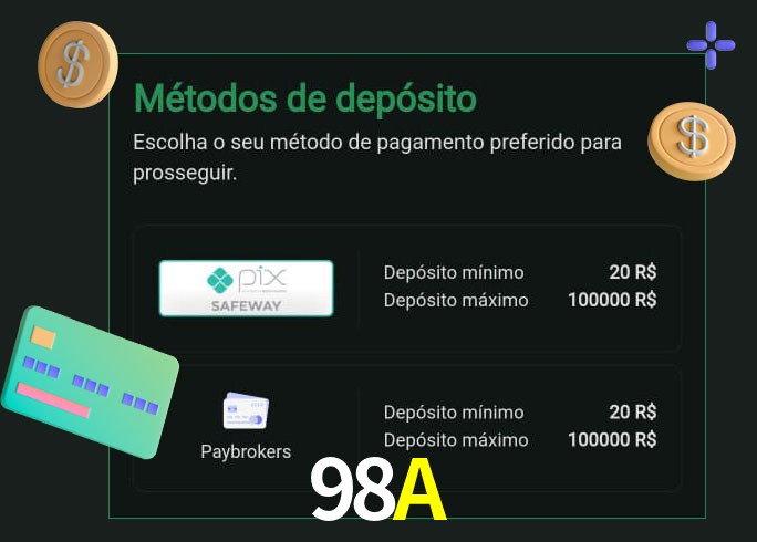 O cassino 98A oferece uma grande variedade de métodos de pagamento
